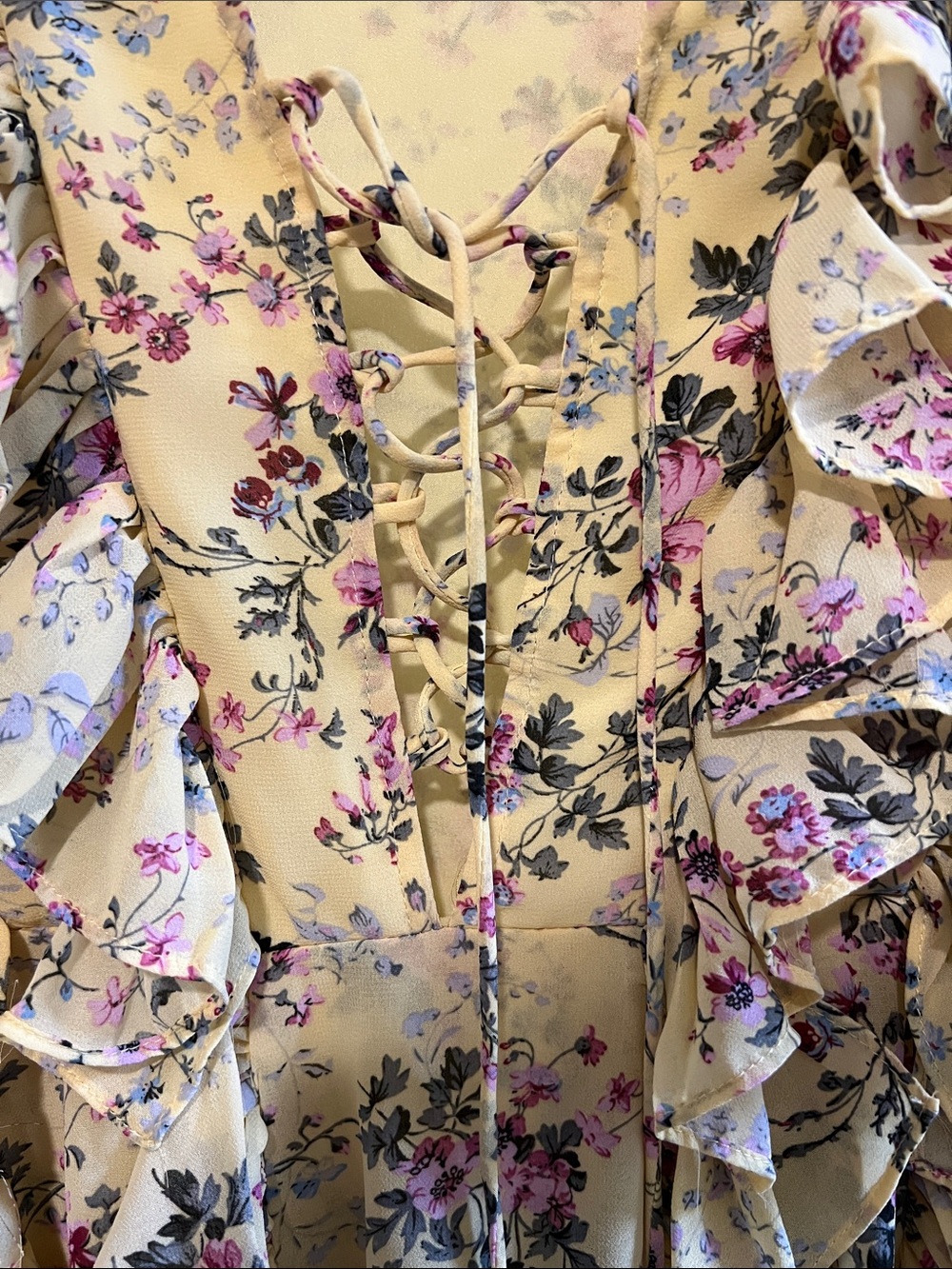 Endless Rose like Zimmerman Yellow Floral Ruffle Lace-Up Dress - Picture 6 of 9